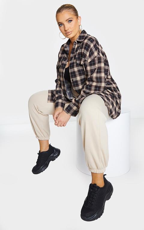 Plus Chocolate Brown Checked Oversized Shirt