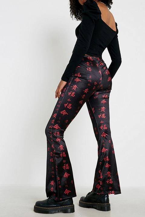 Uo Text Print High-shine Flare Trousers 