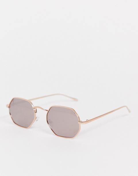 Asos Design - Lunettes De Soleil Hexagonales En Métal À Verres Polarisés-doré