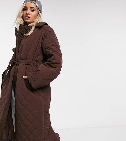 Reclaimed Vintage Inspired Quilted Coat In Chocolate Brown