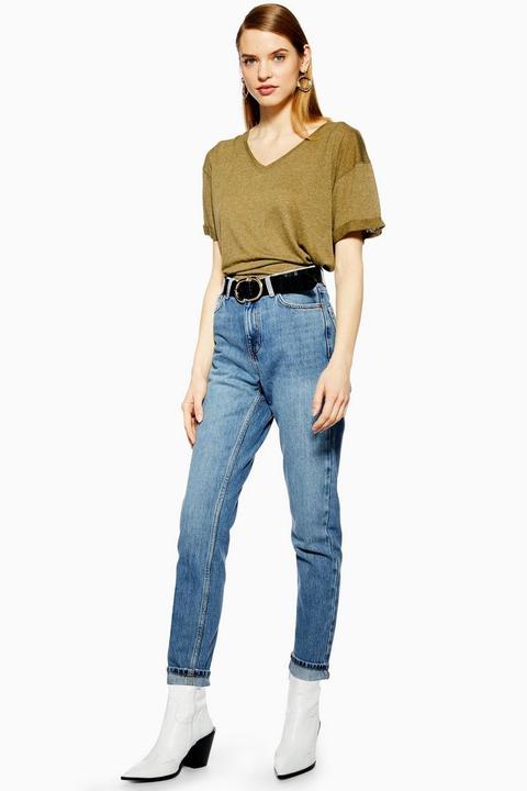 Mid Blue Wash Mom Tapered Jeans