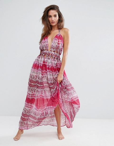 Vestido Largo De Playa De Chifón Con Nudo En La Cintura Y Estampado Serpiente Rosa De Asos Design