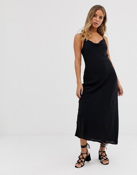 Vestido Midi Con Cuello Desbocado En Negro De New Look