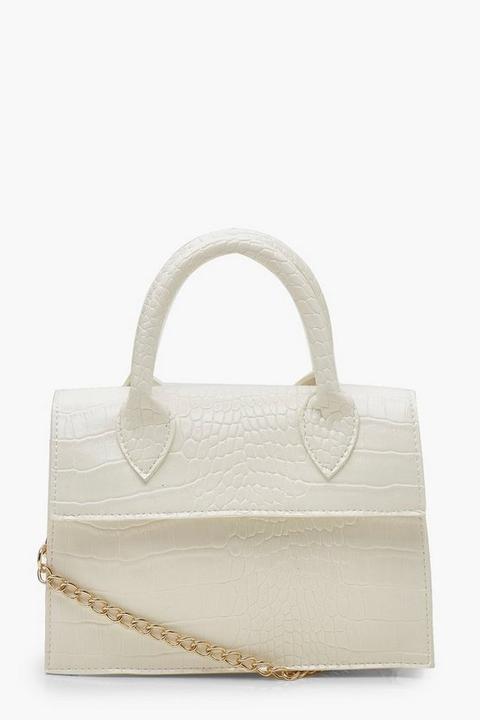 Womens Mini Croc Structured Cross Body Bag - White - One Size, White