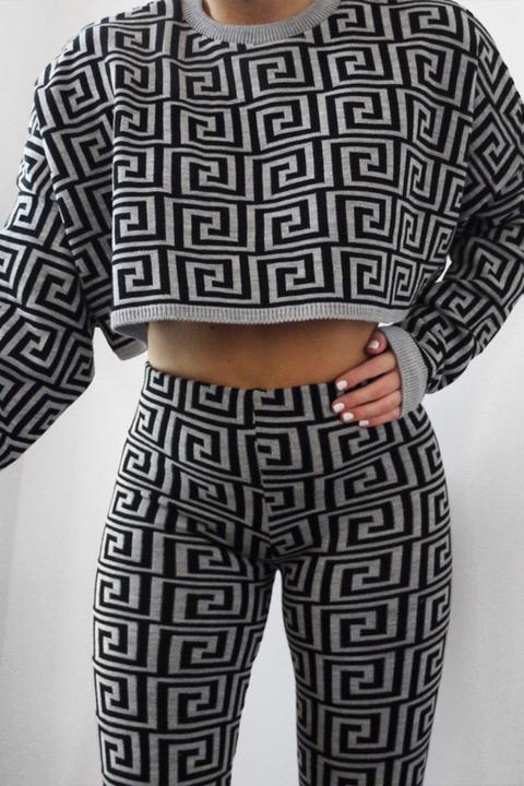 Grey Aztec Printed Knitted Co-ord Set