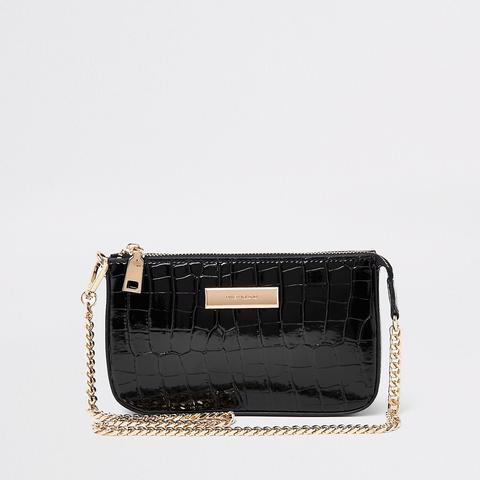 Black Croc Mini Shoulder Bag