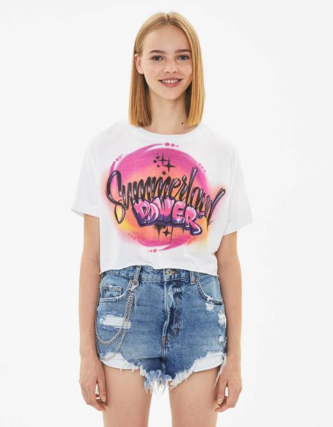 Camiseta Cropped Con Estampado