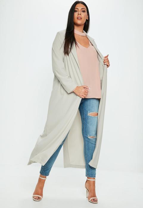 Curve Grey Longline Crepe Duster Jacket, Grey