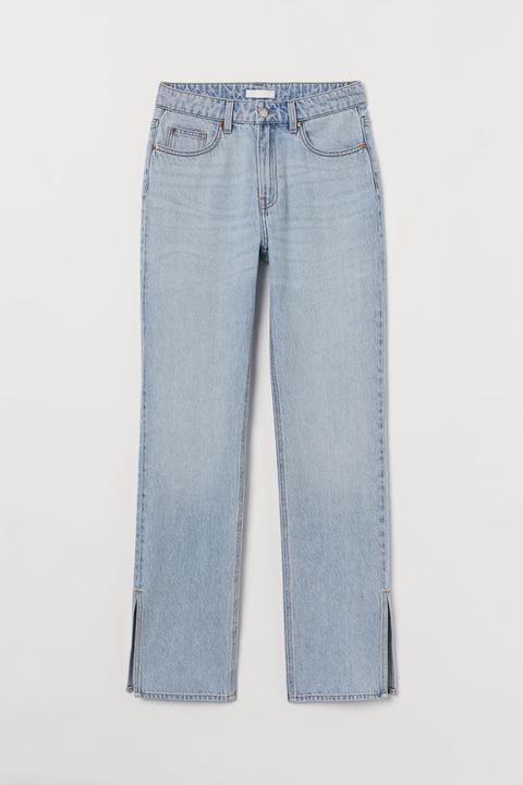 Straight High Split Jeans - Blue