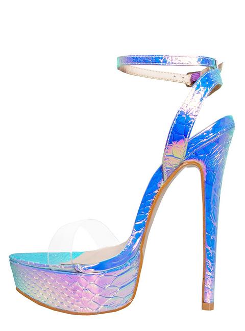 Samara Rainbow Snake Clear Platform Heels from Simmi Shoes Platform Heels Clear Glitter Pink | Dolls Kill