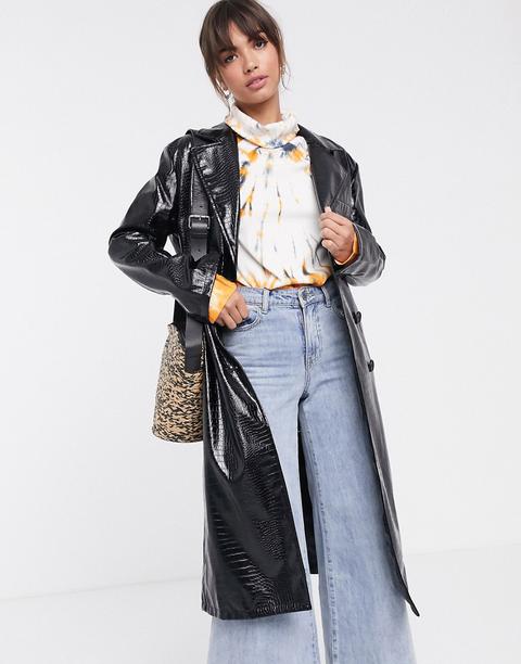 Asos Design - Manteau Coupe Masculine Effet Croco - Noir-vert