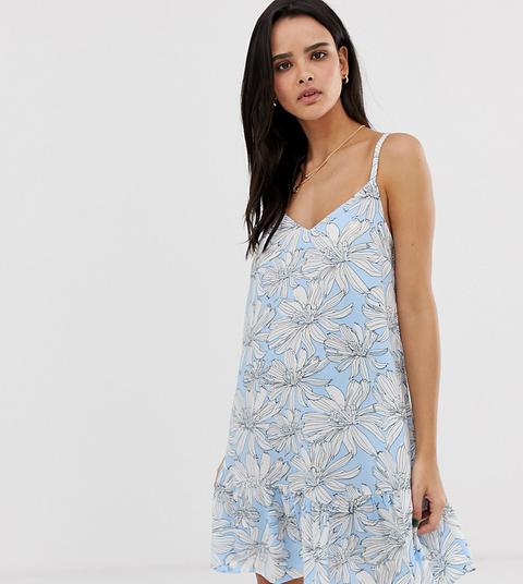 River Island - Vestito Sottoveste Con Spalline Sottili A Fiori Blu - Blu