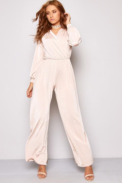 Nude Wrap Over Slinky Jumpsuit
