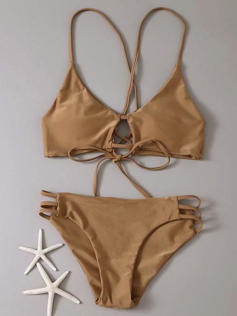 Strappy Lace-up Bikini Set