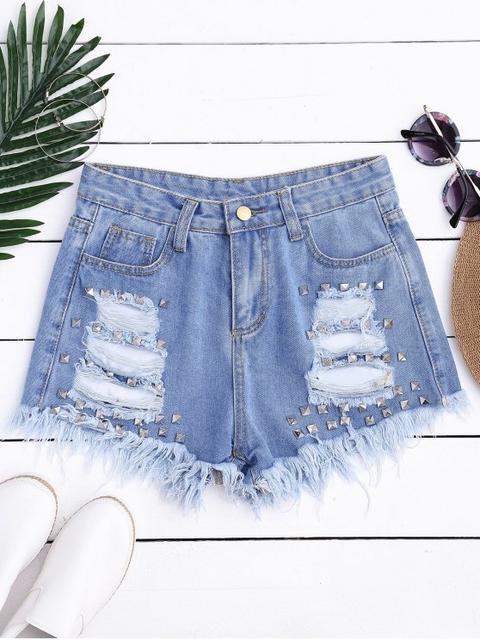 Ripped Cutoffs Rivet Denim Shorts