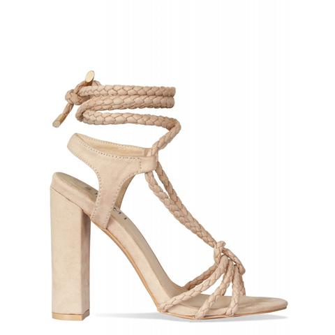 Hettie Beige Suede Rope Lace Up Block Heels