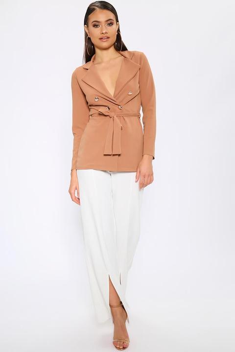 Camel Camel Belted Military Blazer