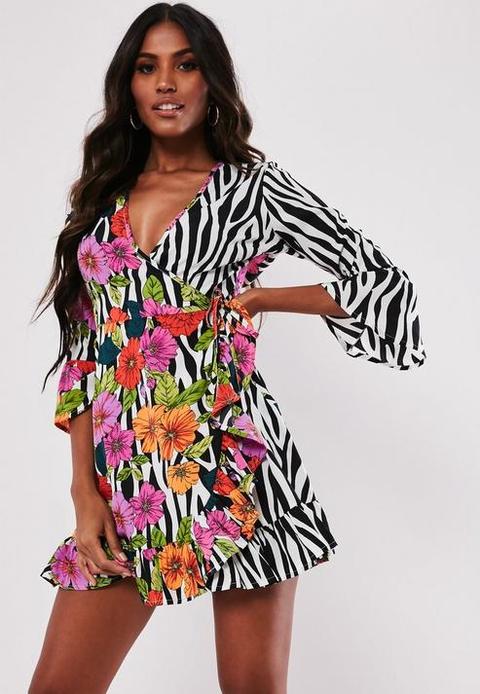 Floral Print Wrap Front Tea Dress, Multi