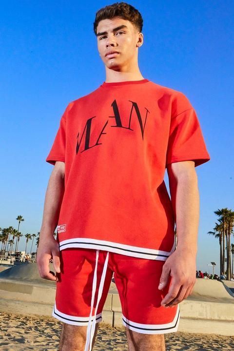 Ensemble T-shirt Et Short Coupe Oversize Man Homme - Rouge - M, Rouge