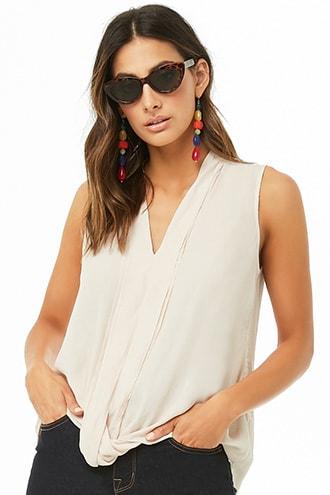 Forever 21 Contemporary Pleated Chiffon Blouse , Cream