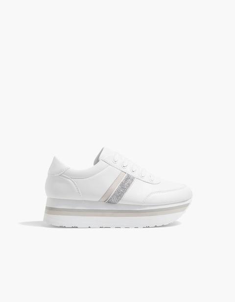 Sneaker Bianca Combinata Zeppa Bianco