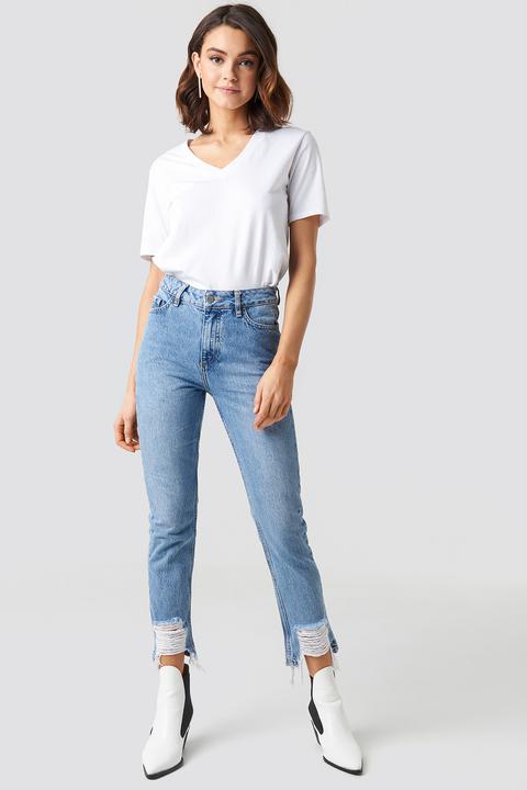 Na-kd Ripped Hem Jeans - Blue