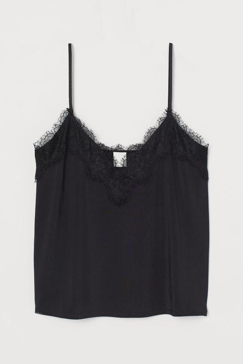 Top De Tirantes Con Encaje - Negro