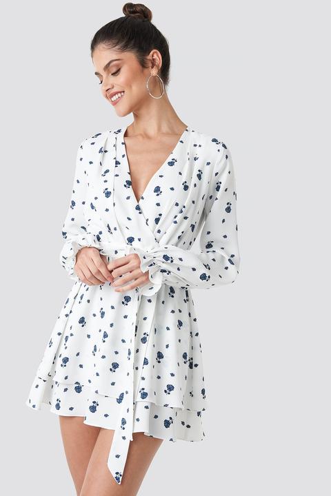 V-neck Tied Front Flowy Dress Weiß
