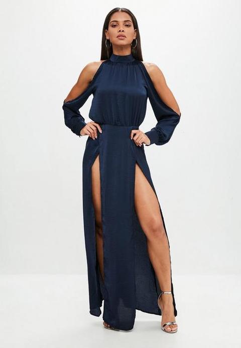 Navy Split Front Maxi Dress, Navy