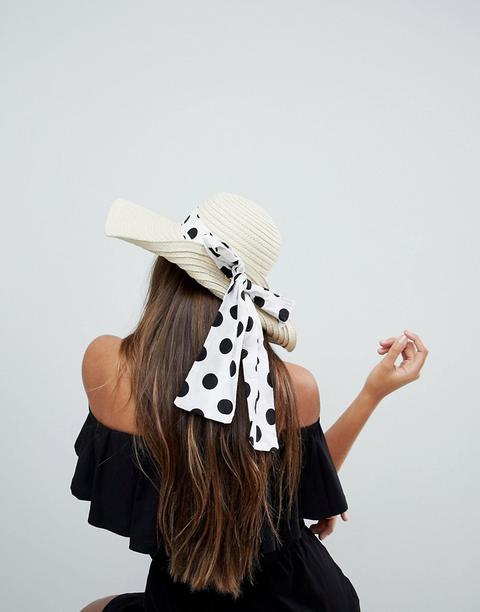 Asos - Cappello Di Paglia Floscio Regolabile Con Fiocco A Pois - Beige