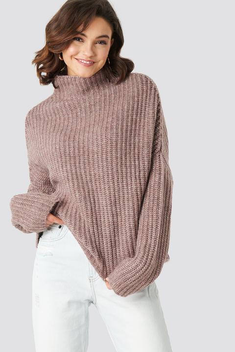 Boxy High Neck Knitted Sweater Dusty Pink