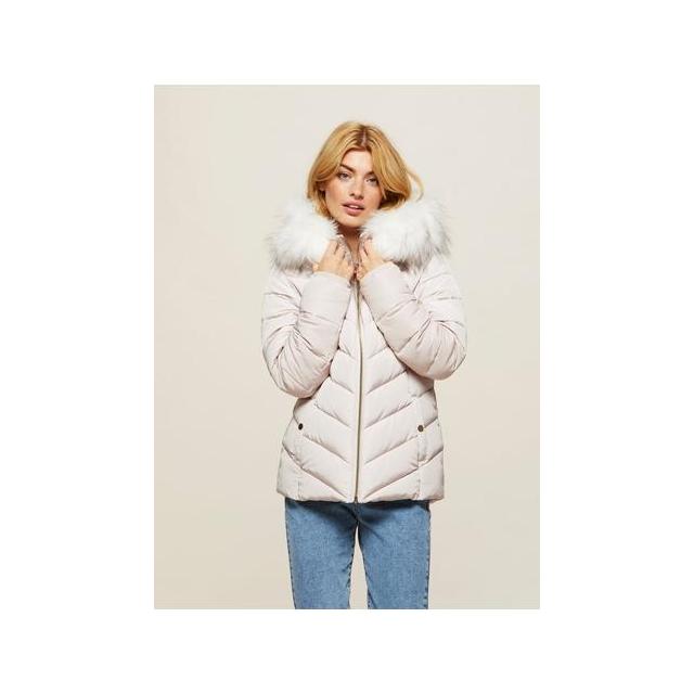 womens cream coat with fur hood