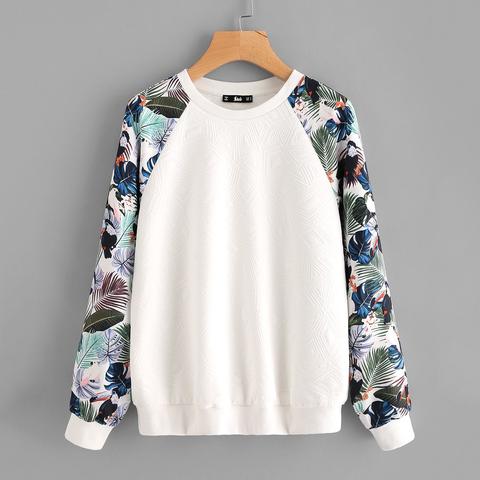 Sudadera Con Mangas De Flores Raglán