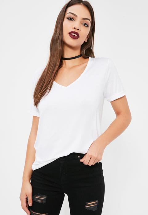 White Boyfriend V Neck T-shirt