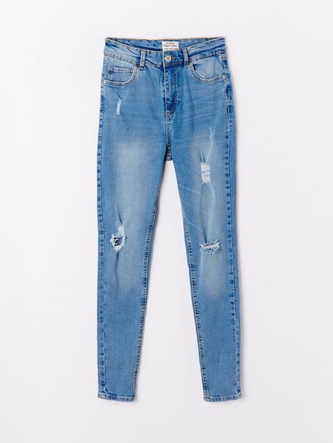 Jeans Skinny Rotture Blu Denim Medio