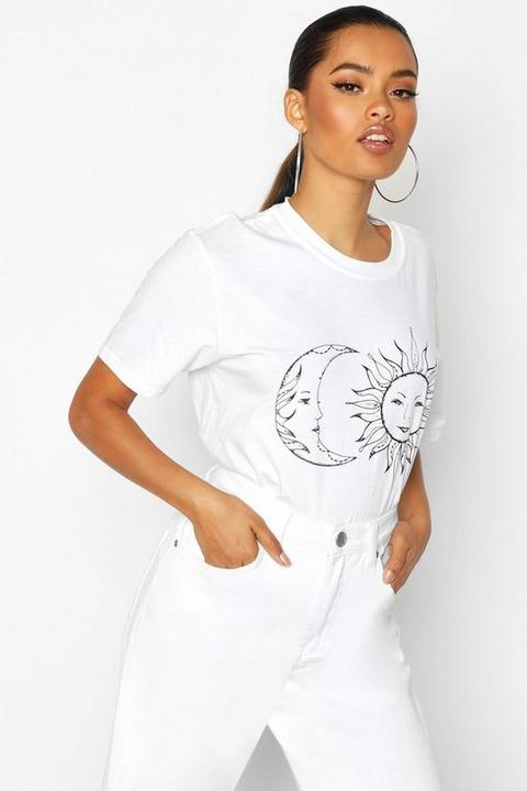 Womens Sun And Moon Printed T-shirt - White - S, White