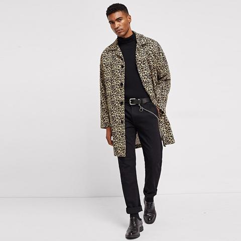 Cappotto Leopardo Con Singolo Petto Da Uomo