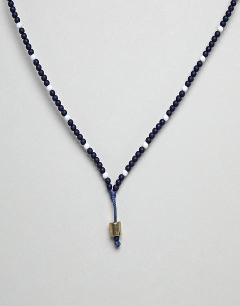 Icon Brand - Collana In Pelle Blu Navy Con Perline Bianche E Blu - Navy