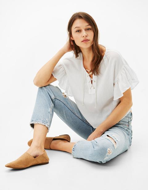 Camicetta Cropped Volant Cordoncino