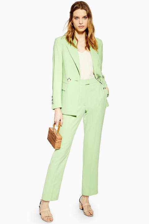 Womens Apple Green Button Detail Trousers - Apple Green, Apple Green