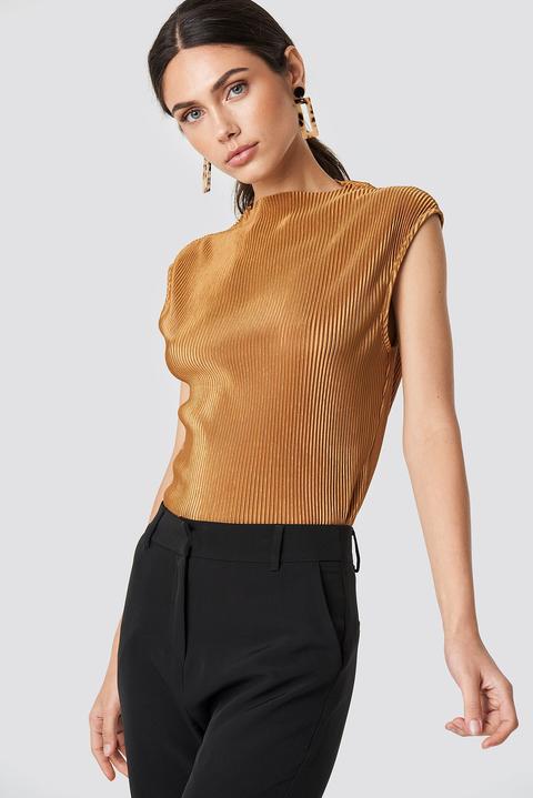 Na-kd High Neck Pleated Top - Beige