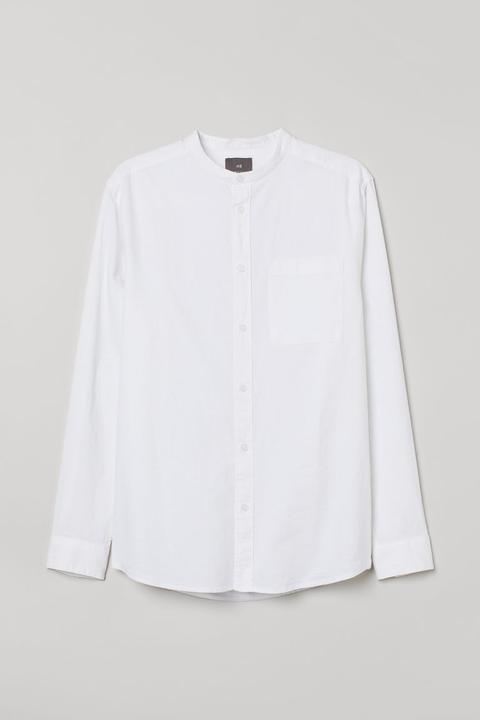 Camisa De Lino Cuello Mao - Blanco