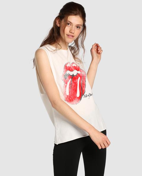 Camiseta De Mujer Blanca Con Print The Rolling Stones