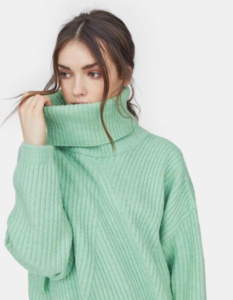 Pullover Strutturato Collo Dolcevita Verde