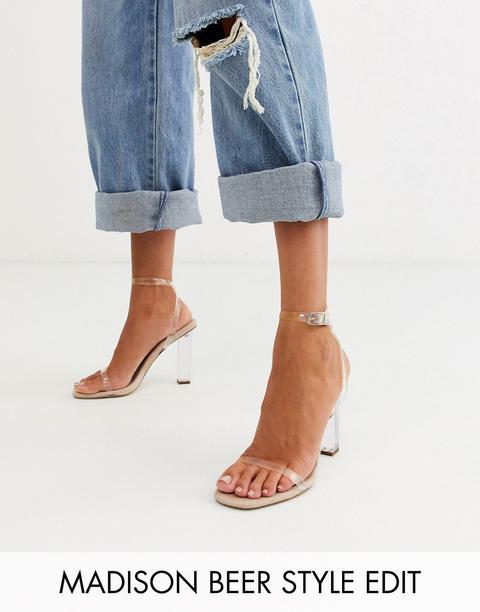 Asos Design Hark Clear Barely There Block Heeled Sandals-neutral