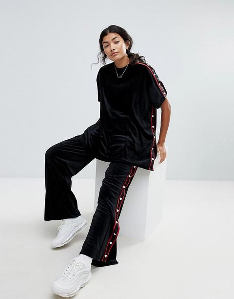 Lazy Oaf - Pantaloni Della Tuta In Velour Con Bottoni A Pressione A Forma Di Cuore - Nero