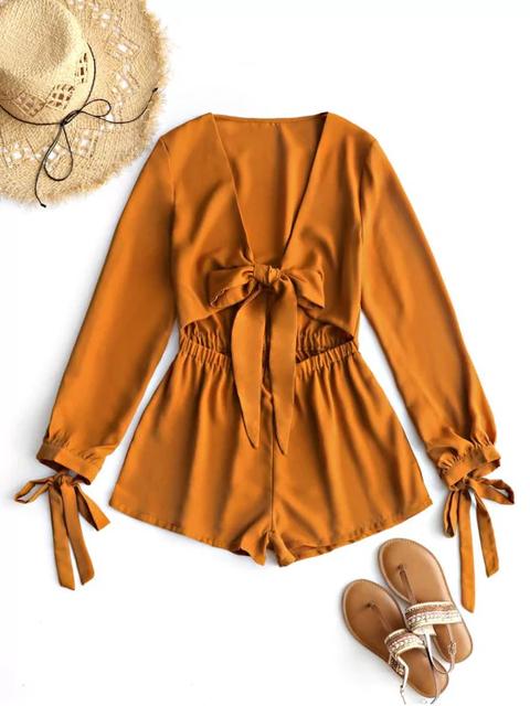 Abarcando El Cuello Bowknot Cut Out Romper