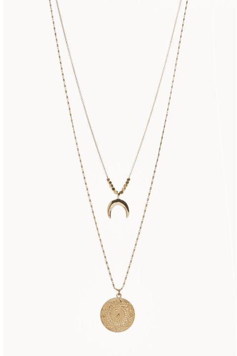 Womens Next Gold Tone Two Layer Detailed Disc Necklace