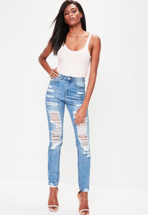 Blue High Rise Mom Jeans, Blue