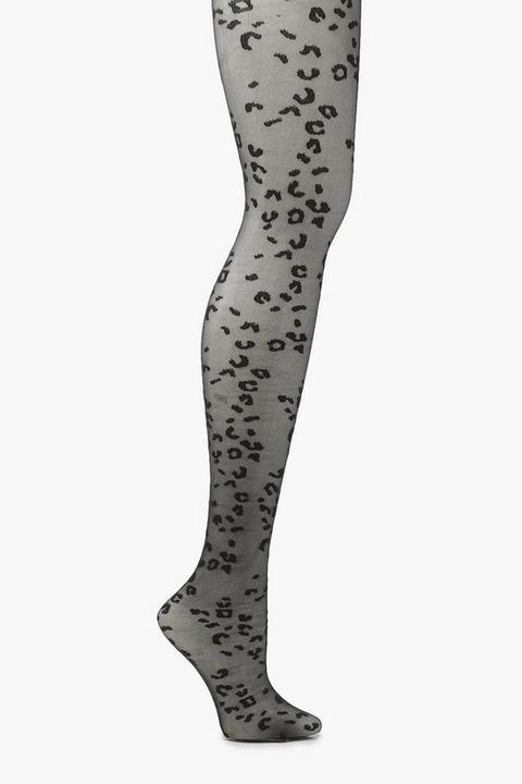 Womens Sheer Leopard Tights - Black - One Size, Black